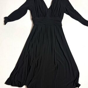Suzi Chin for Maggie Boutique Black V-Neck Long Sleeve Pleated Dress Size 2P